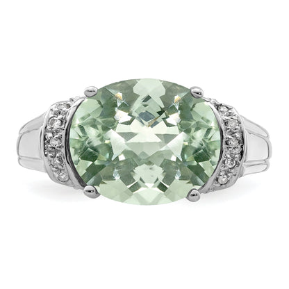 Sterlingsilber Rhodium Karo Schliff Grün Quarz & Diamant Ring (size 9 Nur)