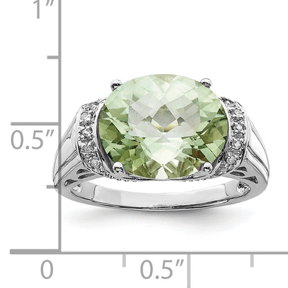 Sterlingsilber Rhodium Karo Schliff Grün Quarz & Diamant Ring (size 9 Nur)