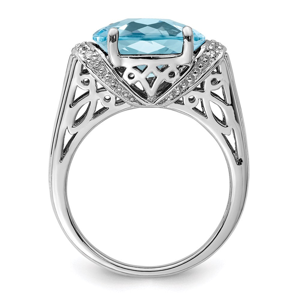 Sterlingsilber Rhodium Karo Schliff Himmel Blautopas & Diamant Ring