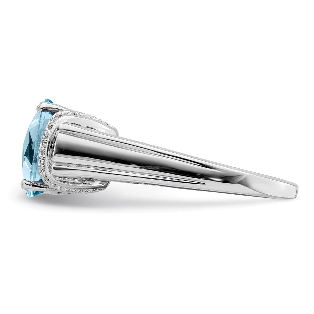 Sterlingsilber Rhodium Karo Schliff Himmel Blautopas & Diamant Ring
