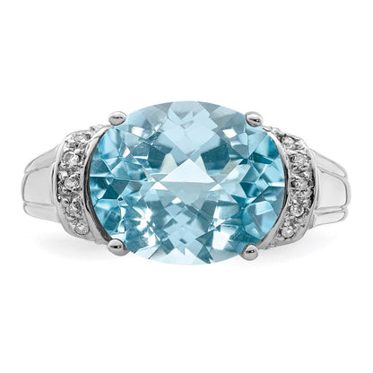 Sterlingsilber Rhodium Karo Schliff Himmel Blautopas & Diamant Ring