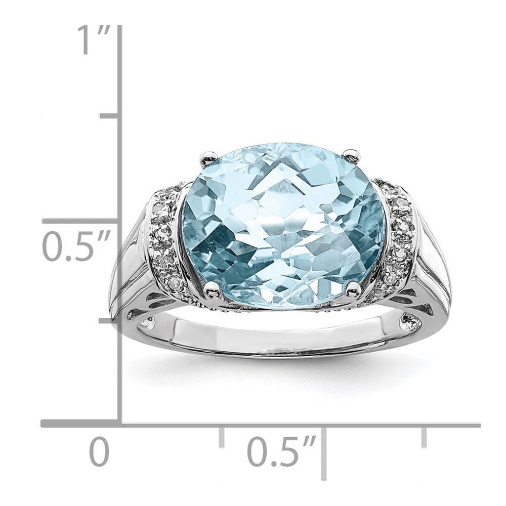 Sterlingsilber Rhodium Karo Schliff Himmel Blautopas & Diamant Ring