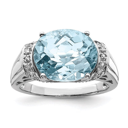 Sterlingsilber Rhodium Karo Schliff Himmel Blautopas & Diamant Ring