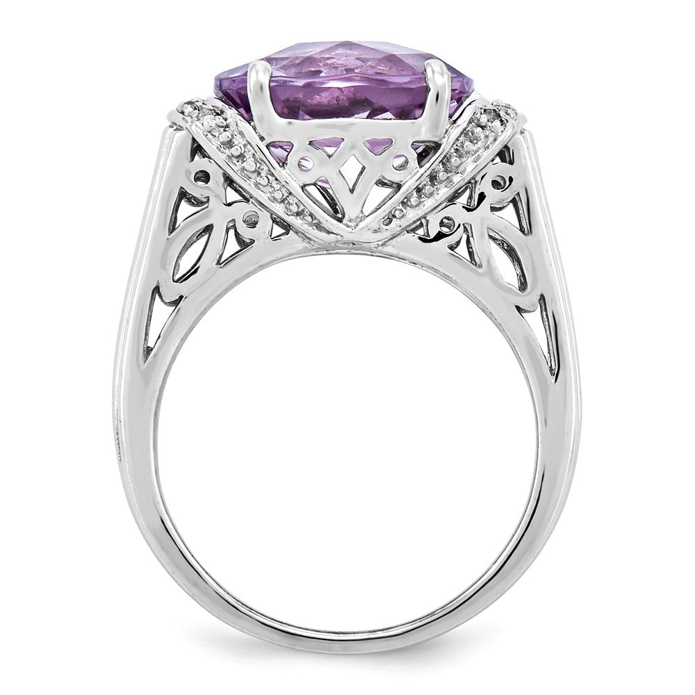 Sterlingsilber Rhodiniert Karo Schliff Rosa Quarz Ring