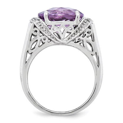 Sterlingsilber Rhodiniert Karo Schliff Rosa Quarz Ring