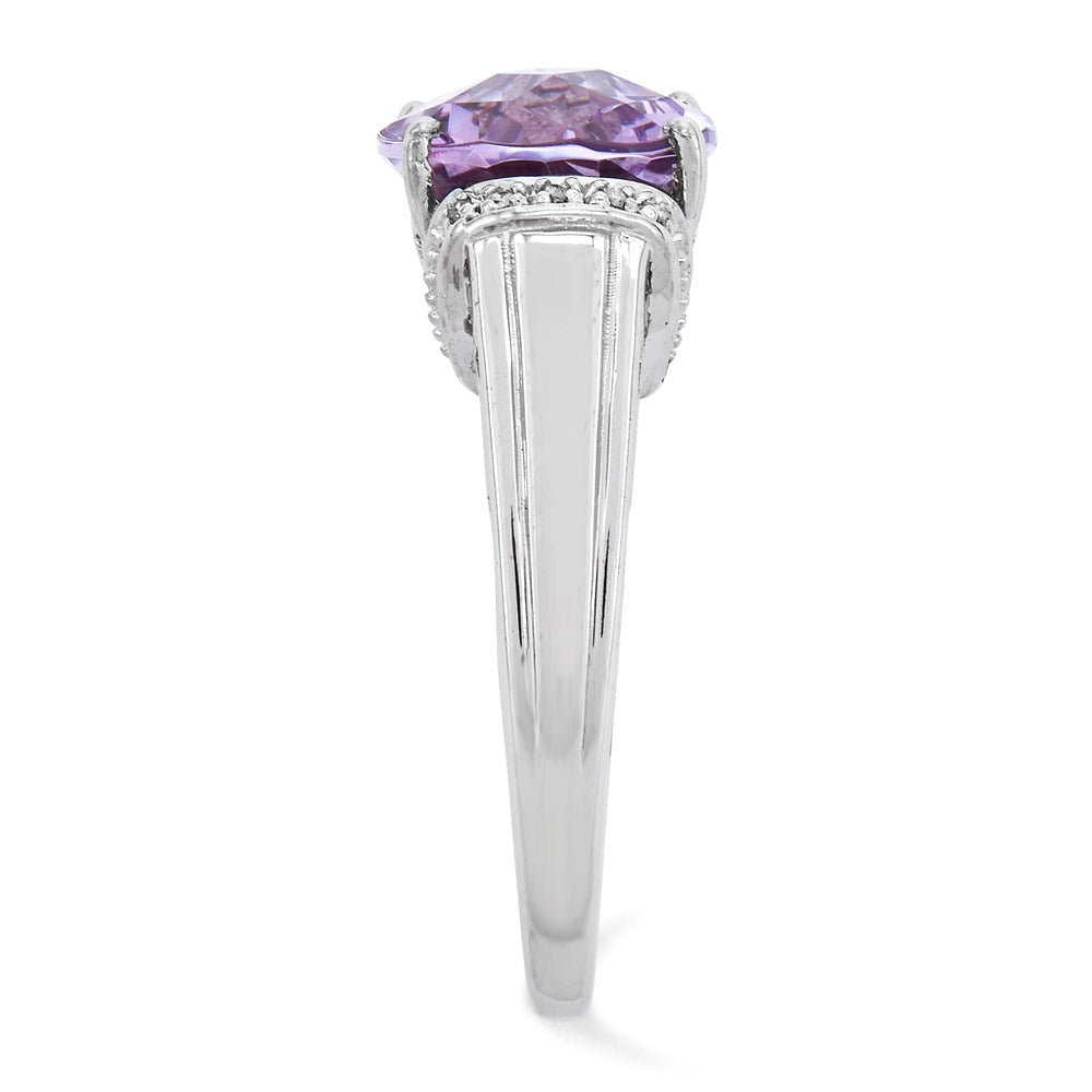 Sterlingsilber Rhodiniert Karo Schliff Rosa Quarz Ring