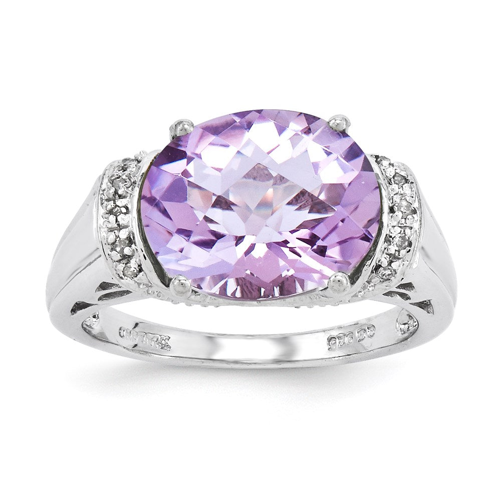 Sterlingsilber Rhodiniert Karo Schliff Rosa Quarz Ring