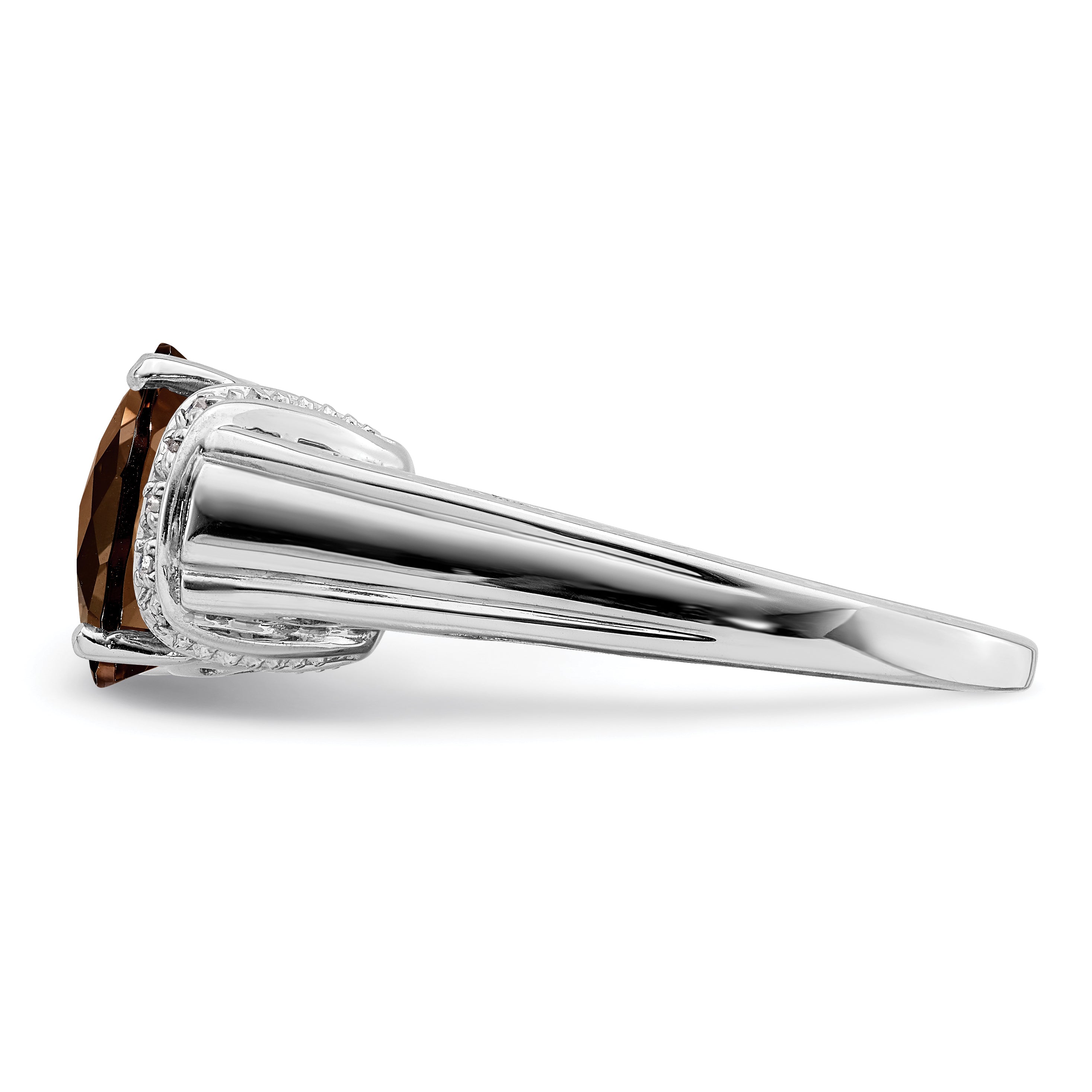 Sterlingsilber Rhodium Karo Schliff Rauch Quarz & Diamant Ring
