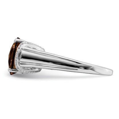 Sterlingsilber Rhodium Karo Schliff Rauch Quarz & Diamant Ring