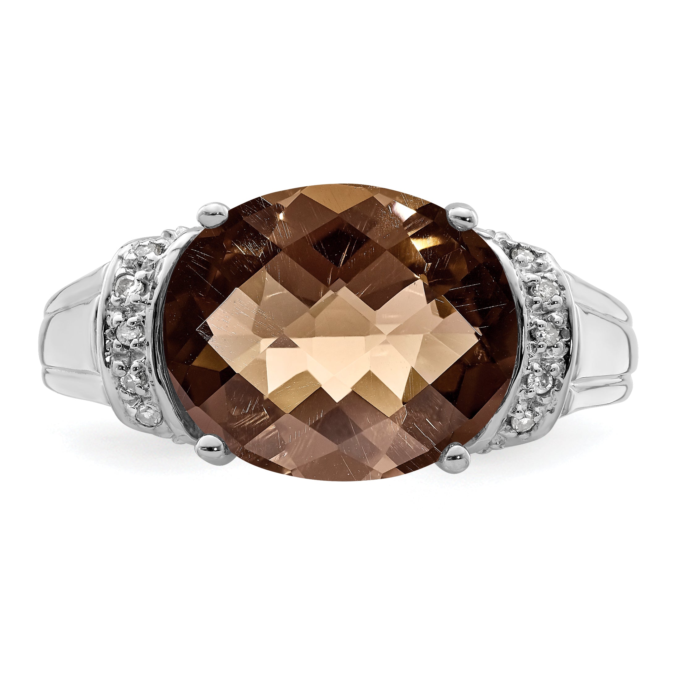 Sterlingsilber Rhodium Karo Schliff Rauch Quarz & Diamant Ring