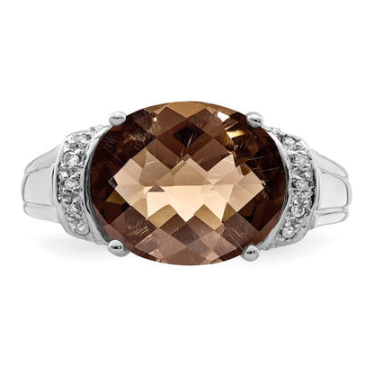 Sterlingsilber Rhodium Karo Schliff Rauch Quarz & Diamant Ring