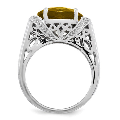 Sterlingsilber Rhodiniert Karo Schliff Whiskey Quarz Ring