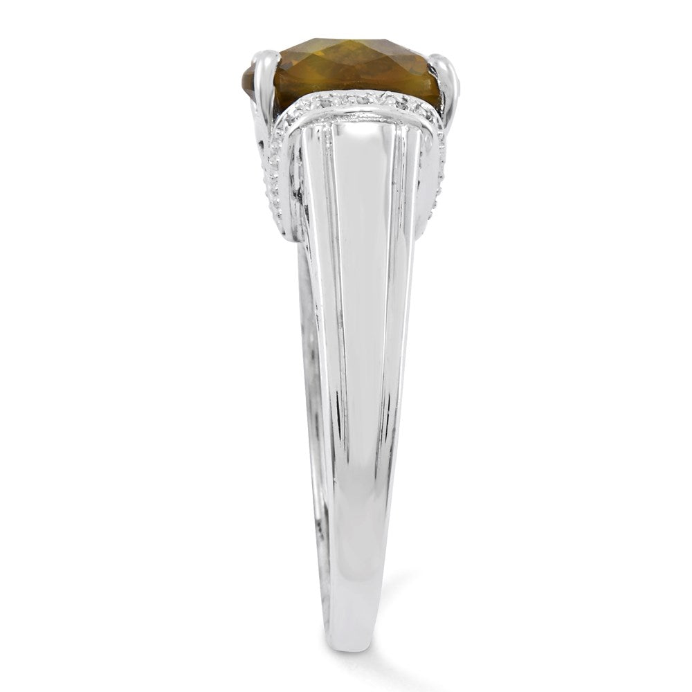 Sterlingsilber Rhodiniert Karo Schliff Whiskey Quarz Ring