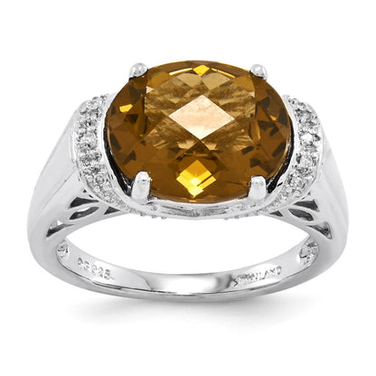 Sterlingsilber Rhodiniert Karo Schliff Whiskey Quarz Ring