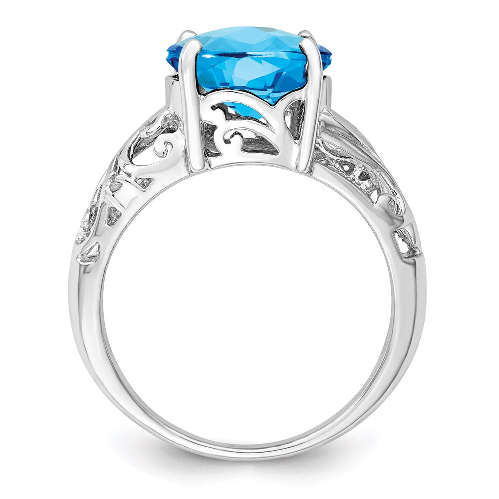 Sterlingsilber Rhodium Karo Schliff Blautopas & Diamant Ring (size 7 Nur)