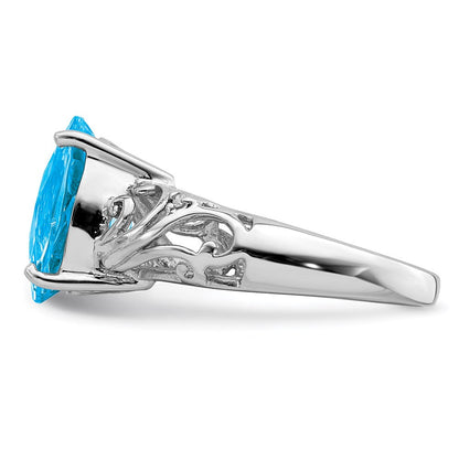 Sterlingsilber Rhodium Karo Schliff Blautopas & Diamant Ring (size 7 Nur)