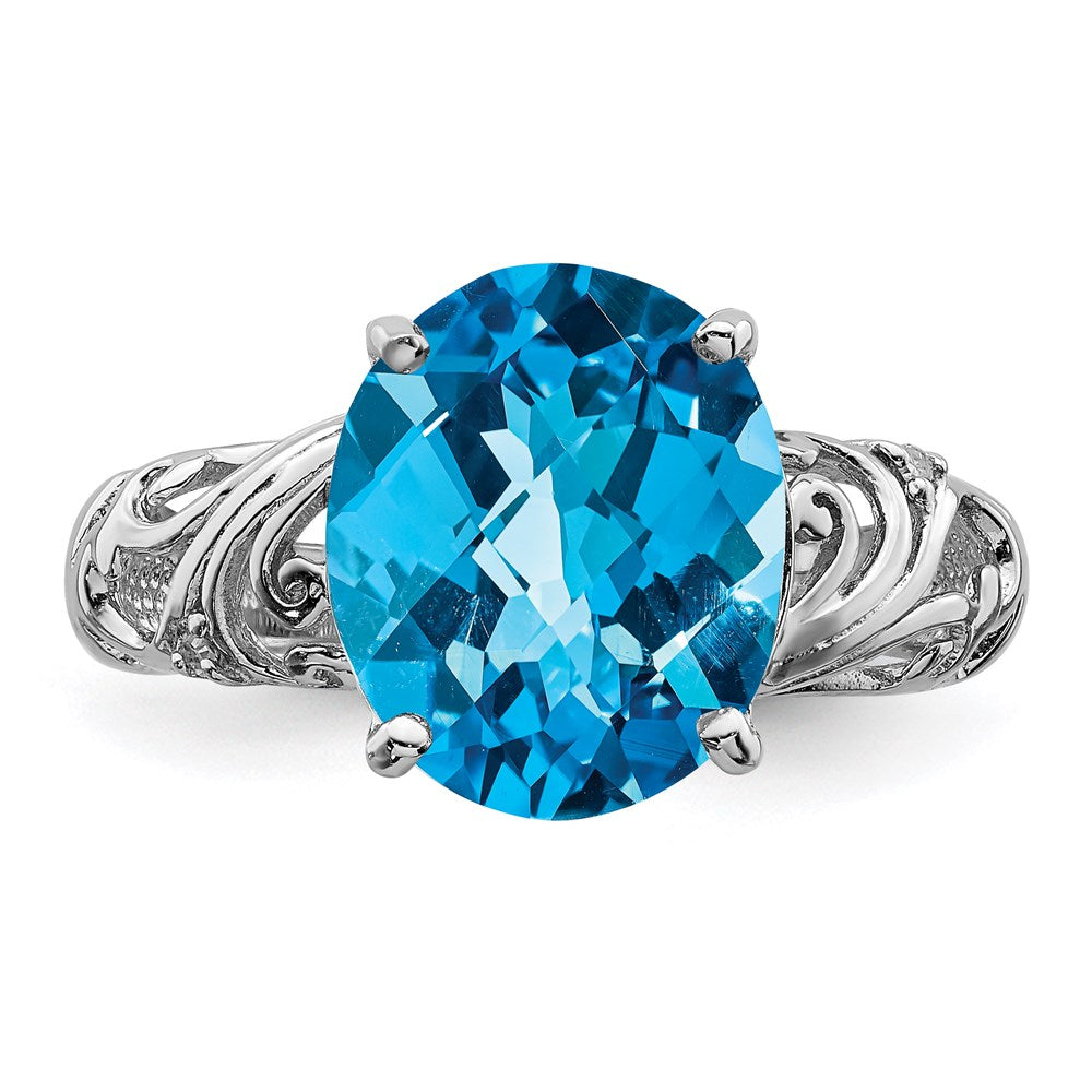 Sterlingsilber Rhodium Karo Schliff Blautopas & Diamant Ring (size 7 Nur)