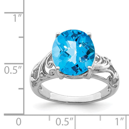 Sterlingsilber Rhodium Karo Schliff Blautopas & Diamant Ring (size 7 Nur)