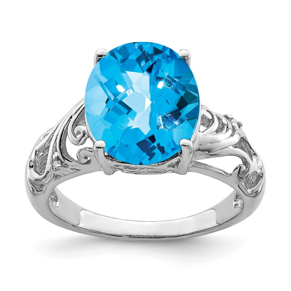 Sterlingsilber Rhodium Karo Schliff Blautopas & Diamant Ring (size 7 Nur)