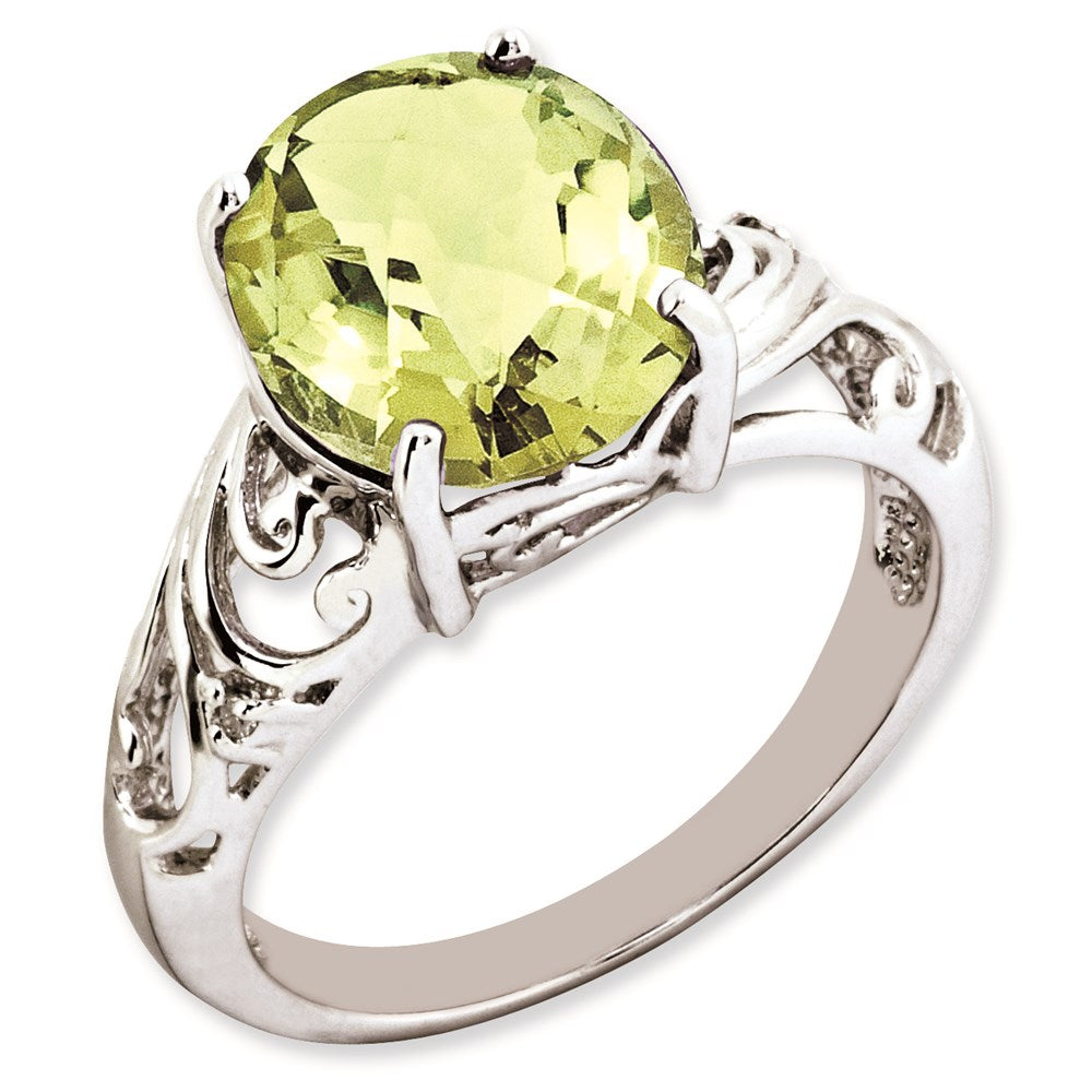 Sterlingsilber Rhodiniert Oval Karo Schliff Zitrone Quarz & Diamant Ring (size 7 Nur)