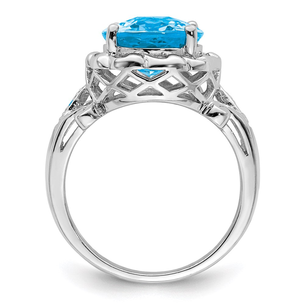 Sterlingsilber Rhodium Oval Karo Schliff Blautopas & Diamant Ring (size 7 Nur)