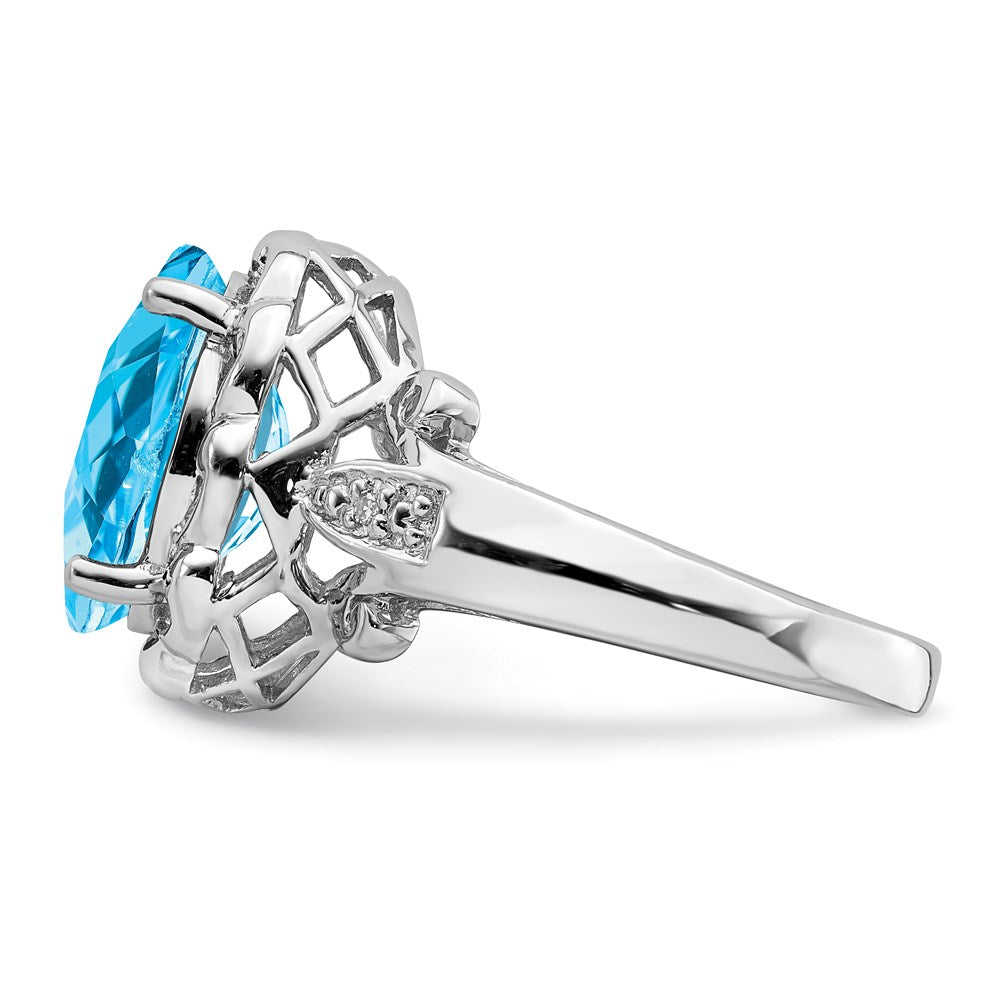 Sterlingsilber Rhodium Oval Karo Schliff Blautopas & Diamant Ring (size 7 Nur)