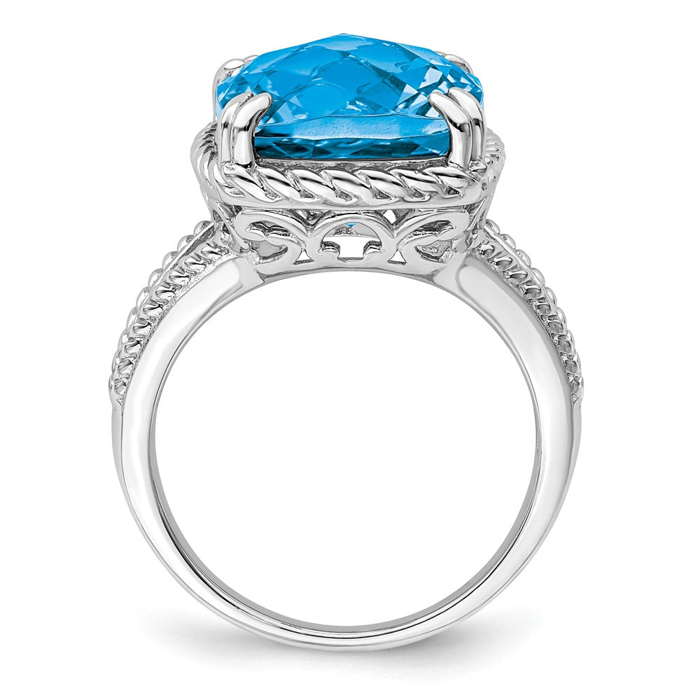 Sterlingsilber Rhodium Karo Schliff Blautopas Ring (size 7 Nur)