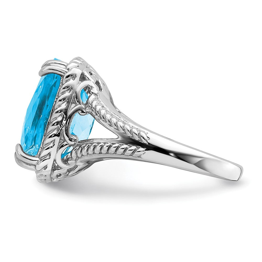 Sterlingsilber Rhodium Karo Schliff Blautopas Ring (size 7 Nur)