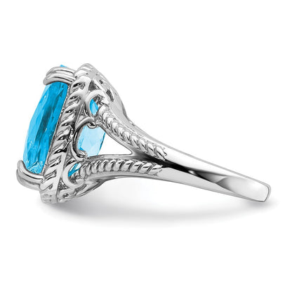 Sterlingsilber Rhodium Karo Schliff Blautopas Ring (size 7 Nur)