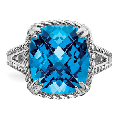 Sterlingsilber Rhodium Karo Schliff Blautopas Ring (size 7 Nur)