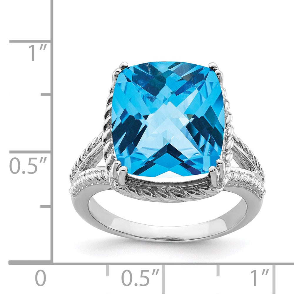 Sterlingsilber Rhodium Karo Schliff Blautopas Ring (size 7 Nur)