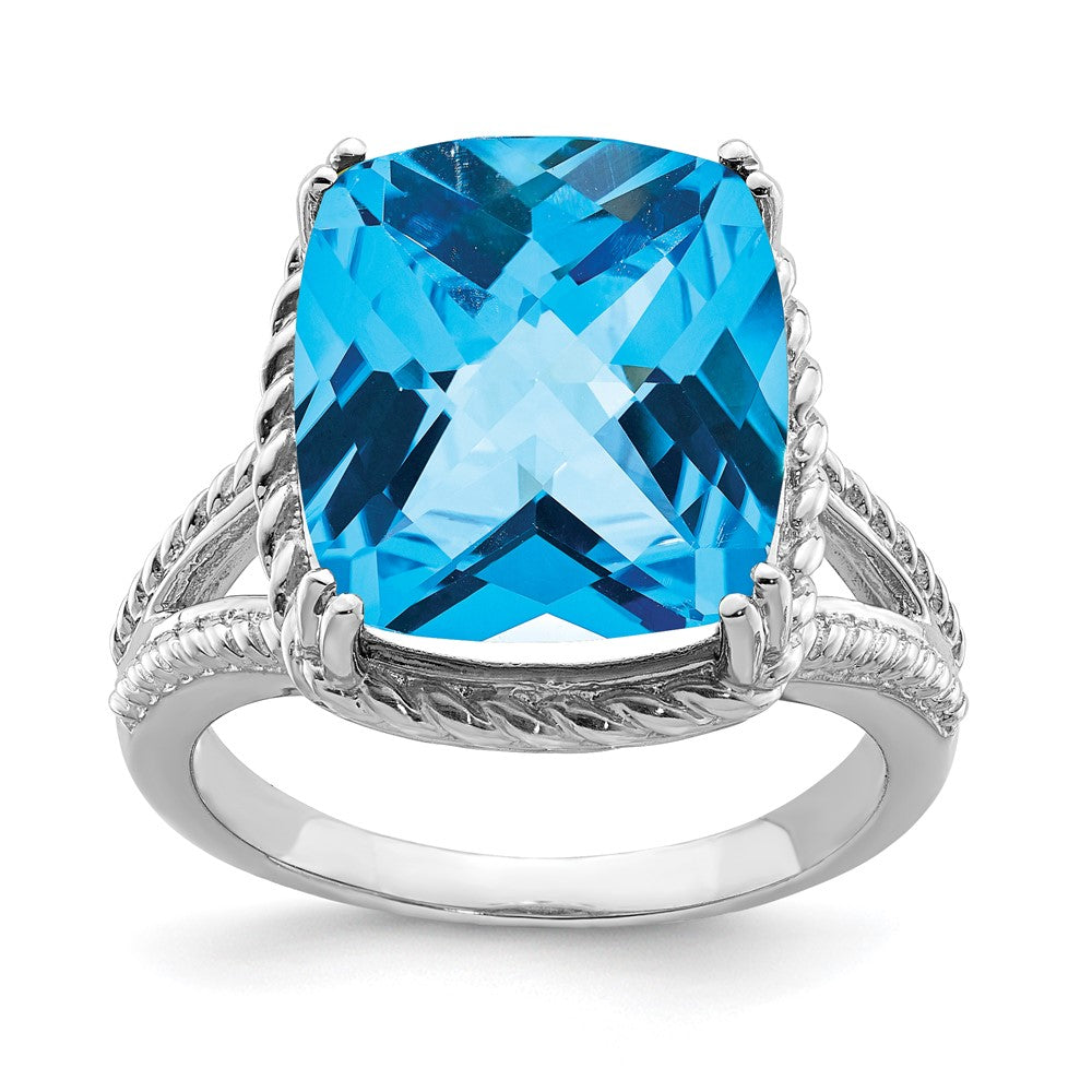 Sterlingsilber Rhodium Karo Schliff Blautopas Ring (size 7 Nur)