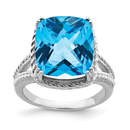 Sterlingsilber Rhodium Karo Schliff Blautopas Ring (size 7 Nur)