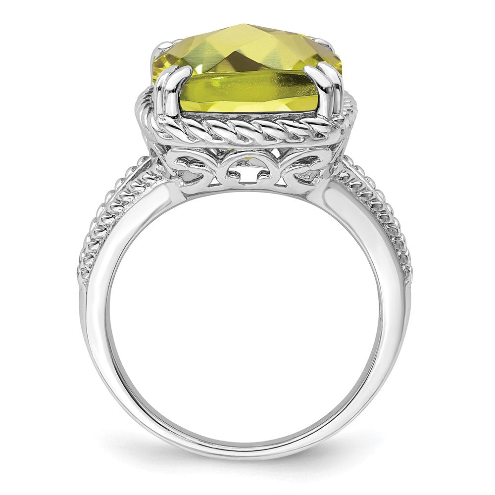 Sterlingsilber Rhodium Karo Schliff Zitrone Quarz Ring (size 5 Nur)