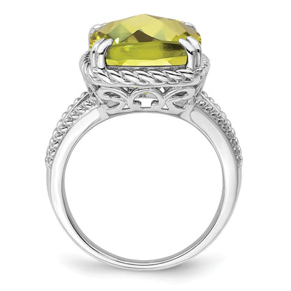 Sterlingsilber Rhodium Karo Schliff Zitrone Quarz Ring (size 5 Nur)