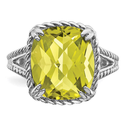 Sterlingsilber Rhodium Karo Schliff Zitrone Quarz Ring (size 5 Nur)