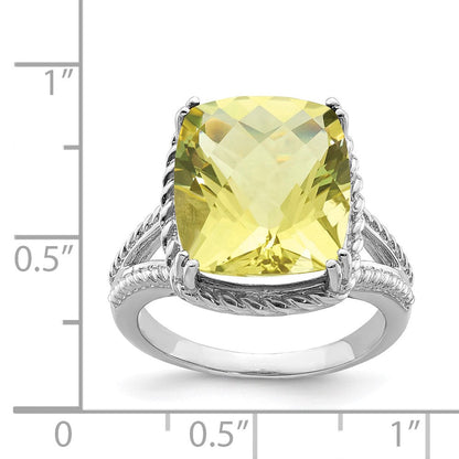 Sterlingsilber Rhodium Karo Schliff Zitrone Quarz Ring (size 5 Nur)
