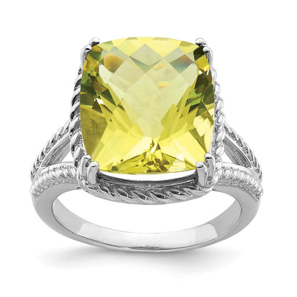 Sterlingsilber Rhodium Karo Schliff Zitrone Quarz Ring (size 5 Nur)