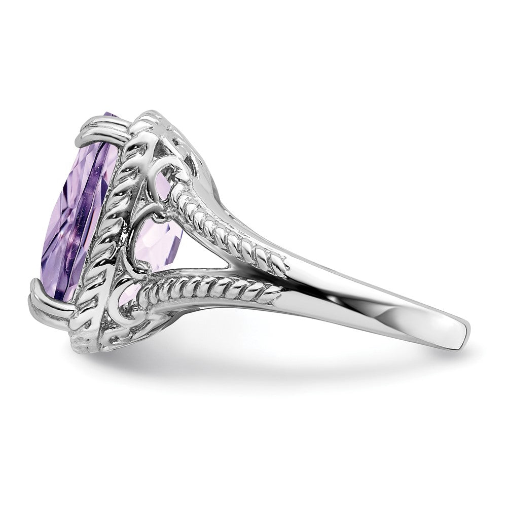Sterlingsilber Rhodium Karo Schliff Rosa Quarz Ring (size 9 Nur)