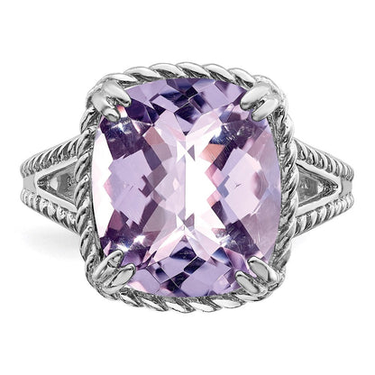 Sterlingsilber Rhodium Karo Schliff Rosa Quarz Ring (size 9 Nur)