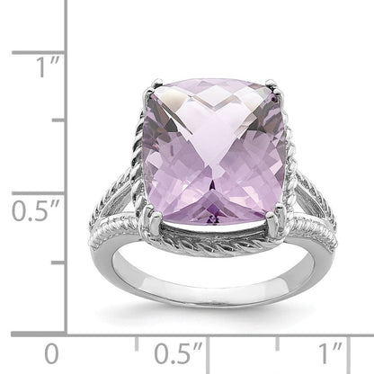 Sterlingsilber Rhodium Karo Schliff Rosa Quarz Ring (size 9 Nur)