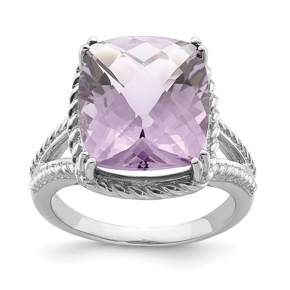 Sterlingsilber Rhodium Karo Schliff Rosa Quarz Ring (size 9 Nur)