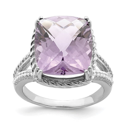 Sterlingsilber Rhodium Karo Schliff Rosa Quarz Ring (size 9 Nur)