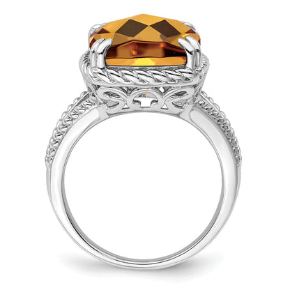 Sterlingsilber Rhodium Karo Schliff Whiskey Quarz Ring