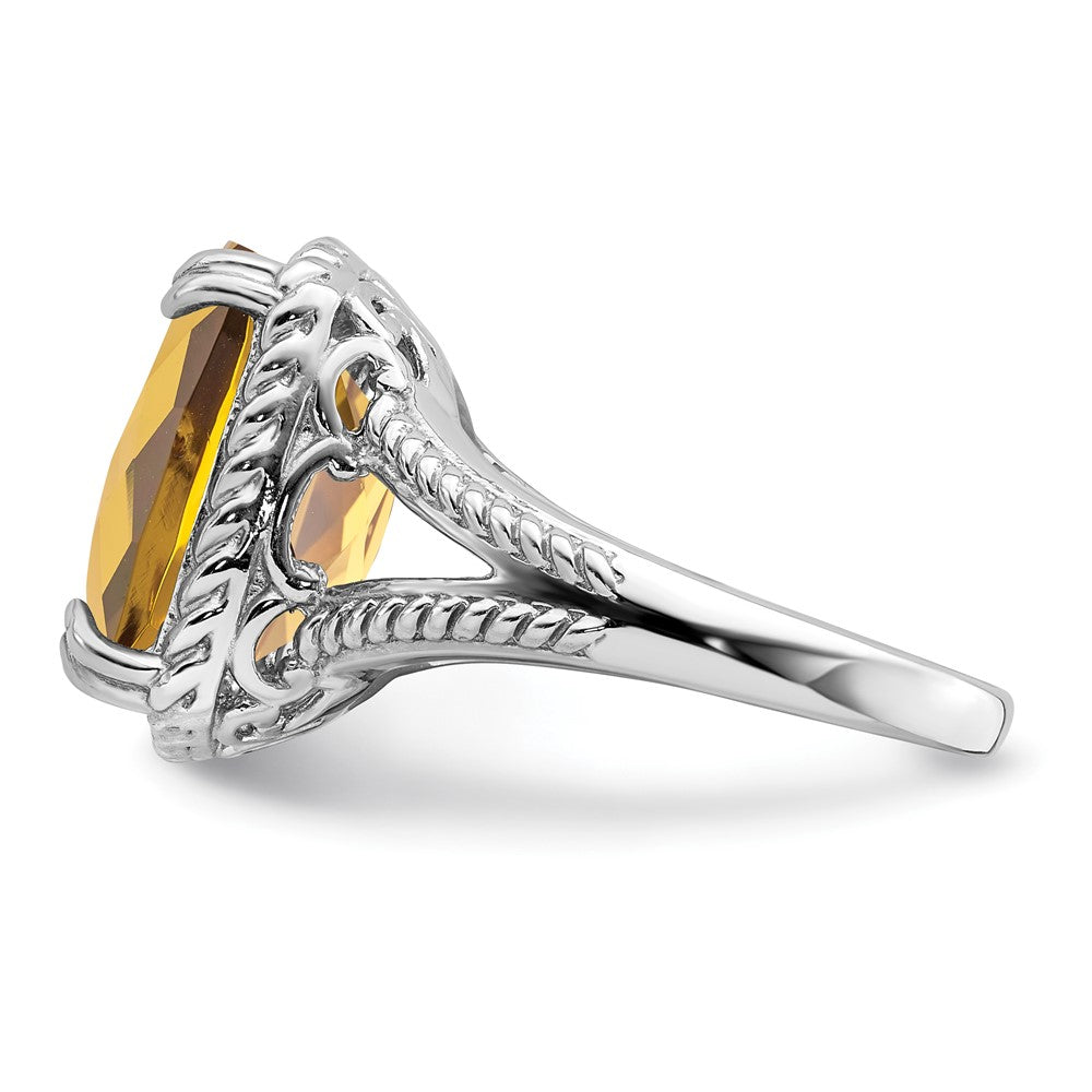 Sterlingsilber Rhodium Karo Schliff Whiskey Quarz Ring