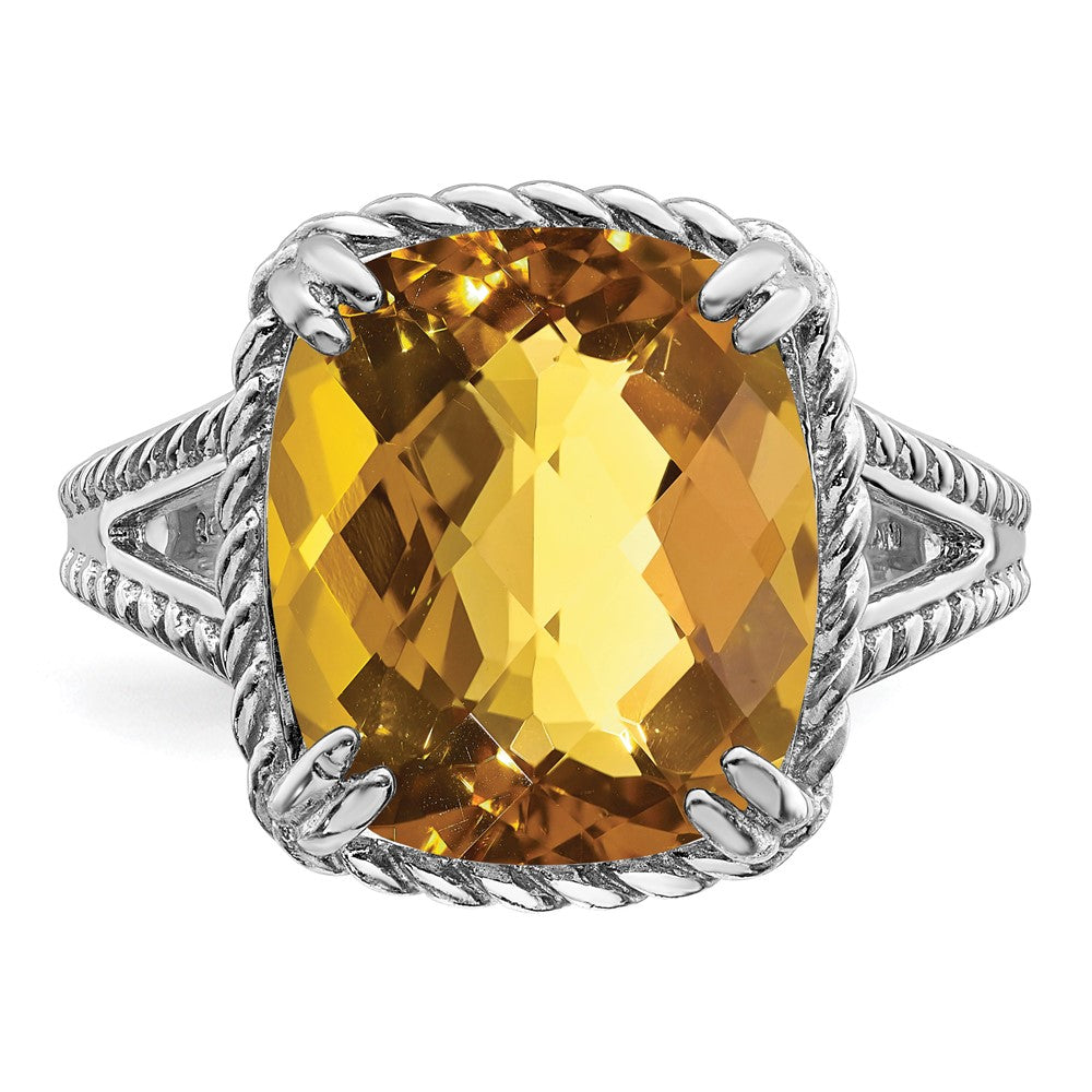 Sterlingsilber Rhodium Karo Schliff Whiskey Quarz Ring