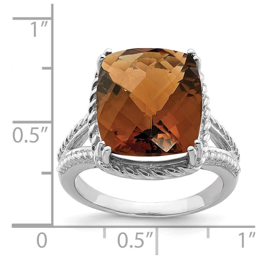 Sterlingsilber Rhodium Karo Schliff Whiskey Quarz Ring