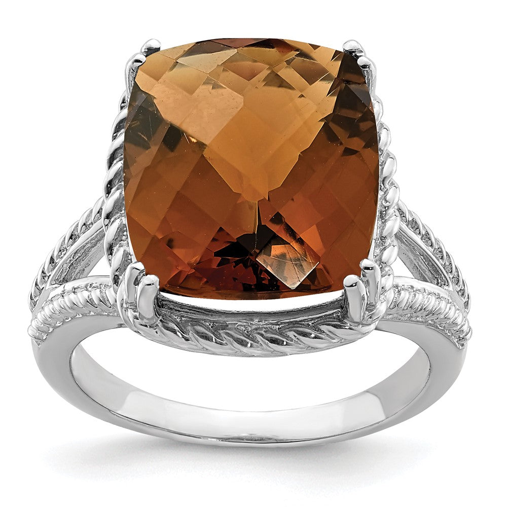 Sterlingsilber Rhodium Karo Schliff Whiskey Quarz Ring