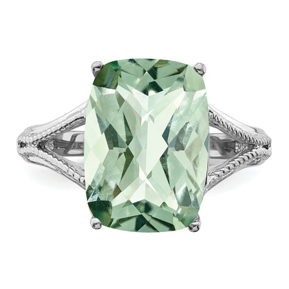 Sterlingsilber Rhodium Karo Schliff Grün Quarz Ring
