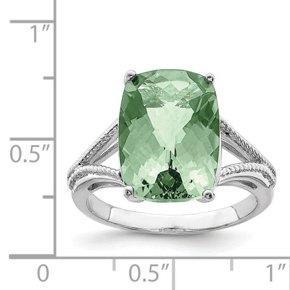 Sterlingsilber Rhodium Karo Schliff Grün Quarz Ring
